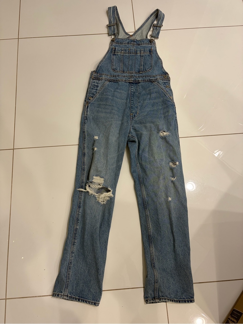 Abercrombie & Fitch Distressed Light Blue Denim Overalls